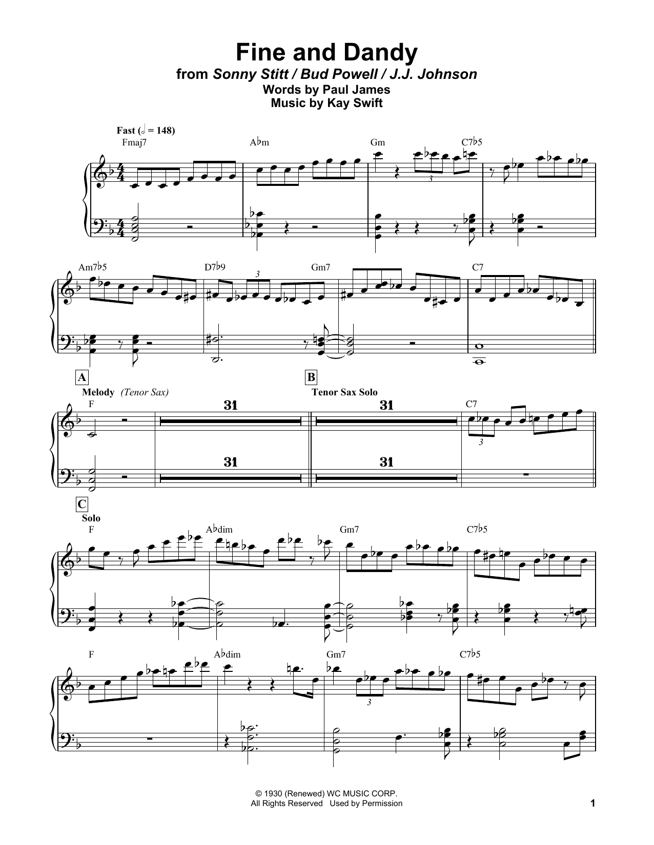 Bud Powell Fine And Dandy Sheet Music