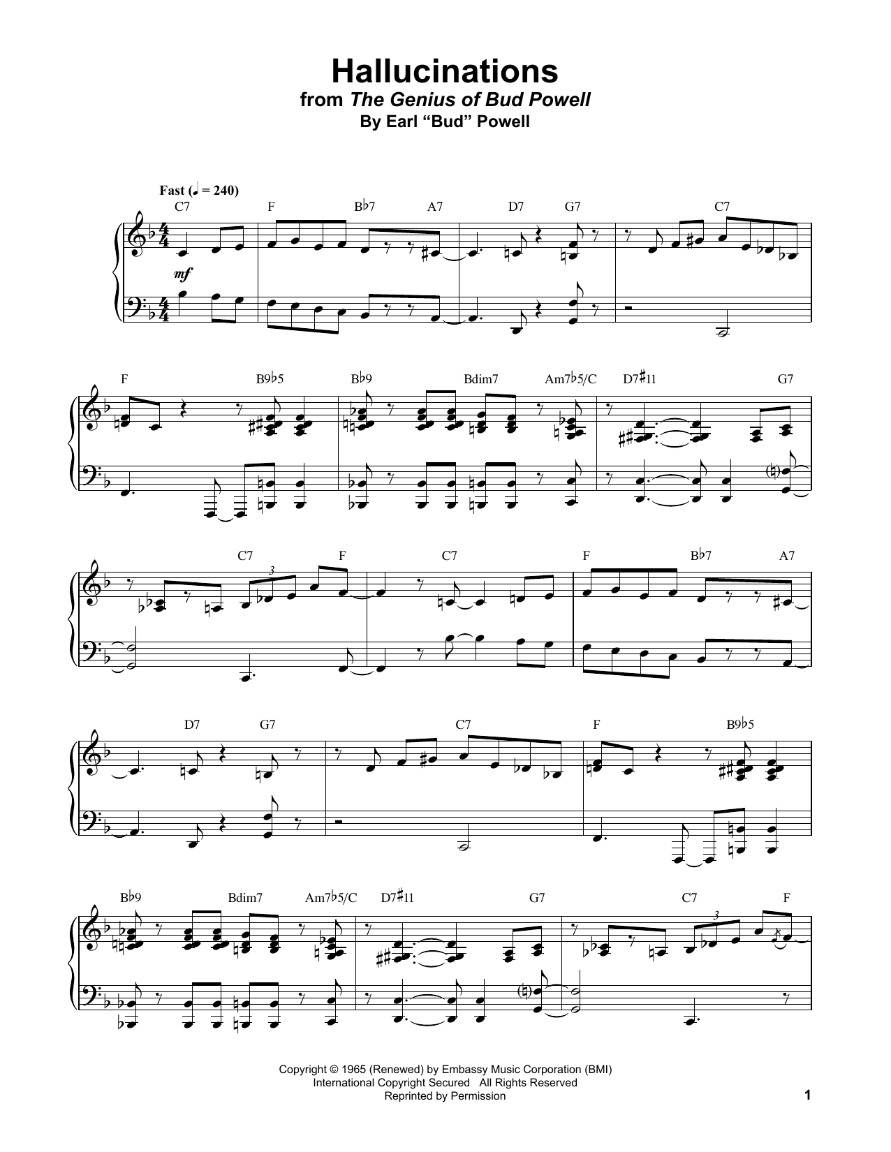 Bud Powell Hallucinations Sheet Music