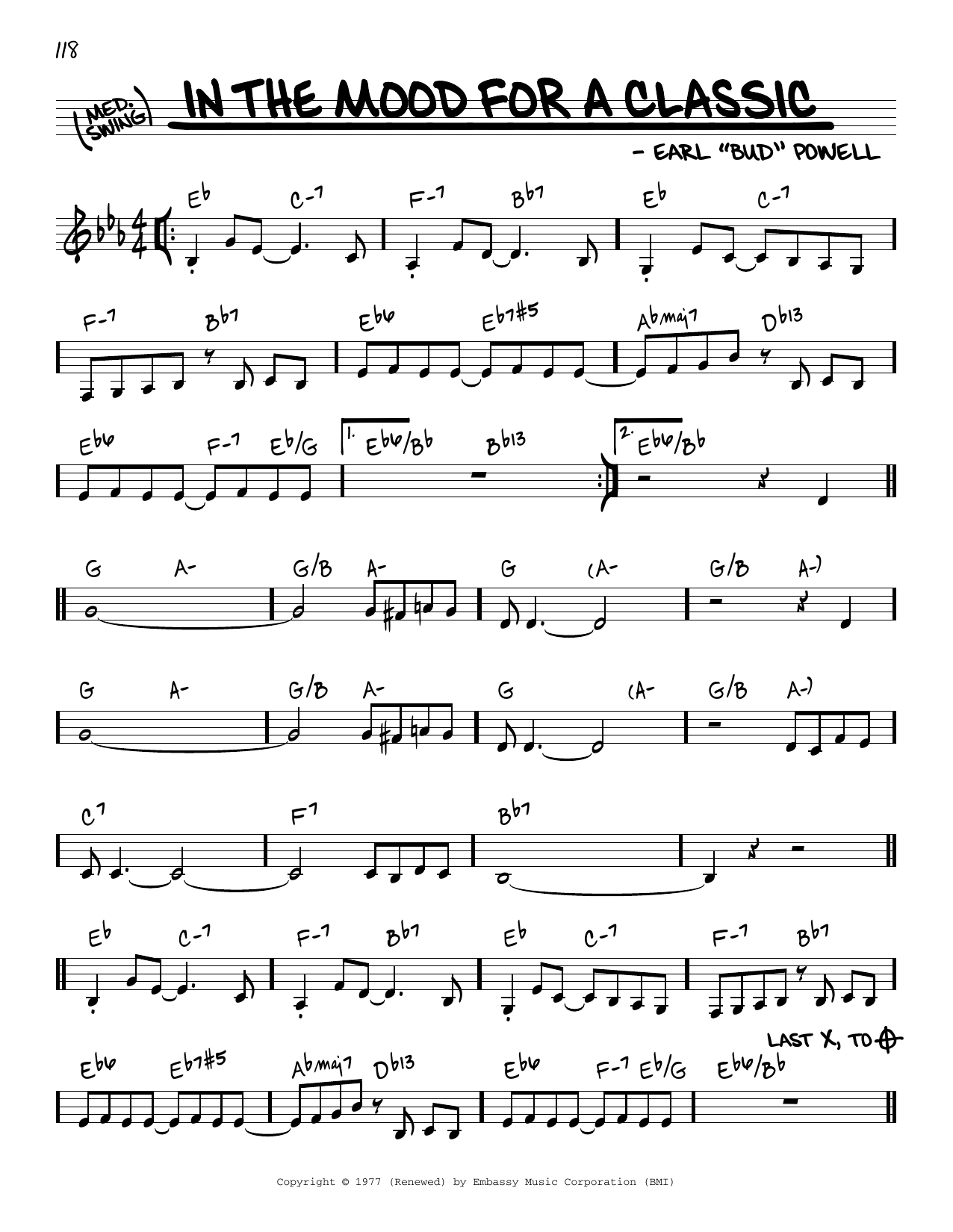 Bud Powell In The Mood For A Classic Sheet Music