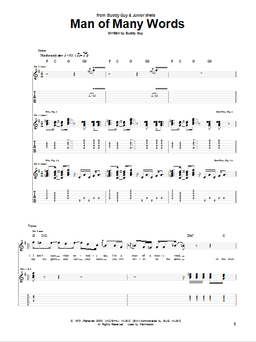Buddy Guy Man Of Many Words Sheet Music