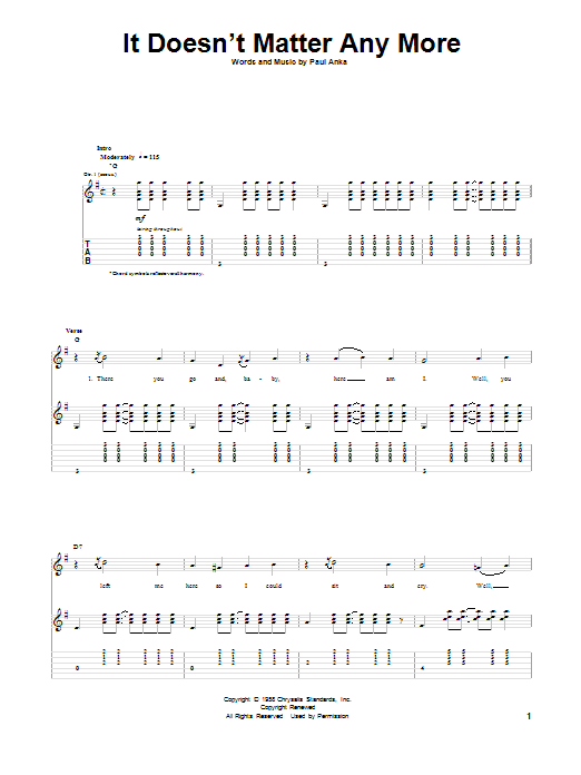 Buddy Holly It Doesn't Matter Any More Sheet Music