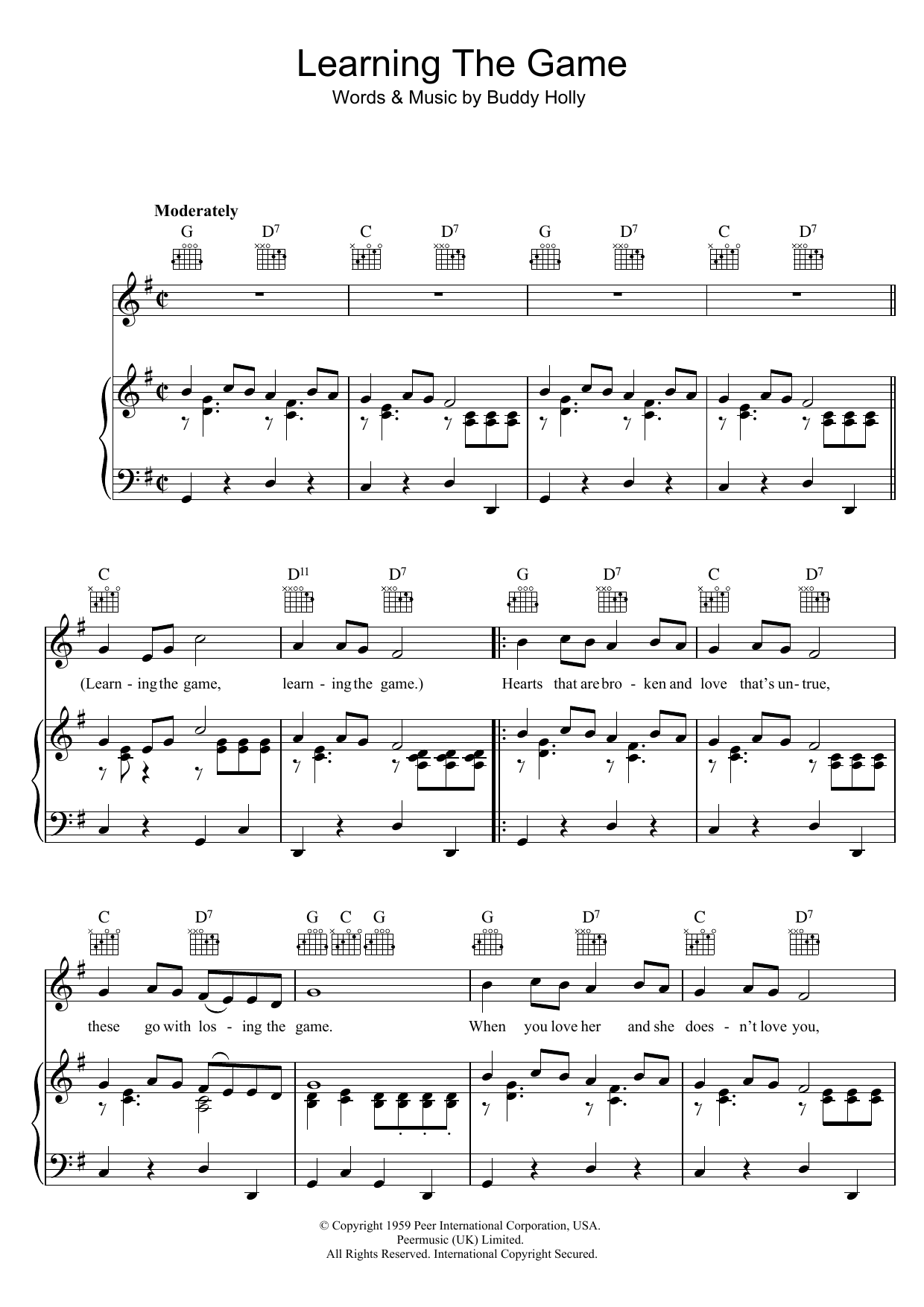 Buddy Holly Learning The Game Sheet Music