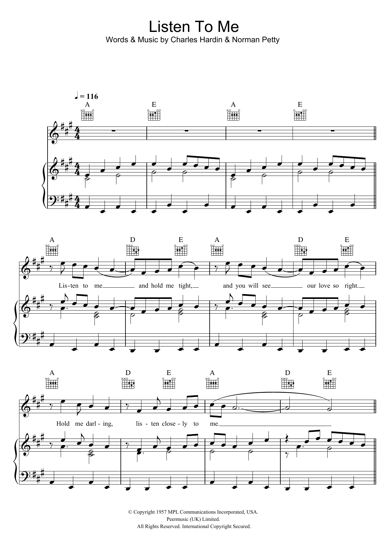 Buddy Holly Listen To Me Sheet Music