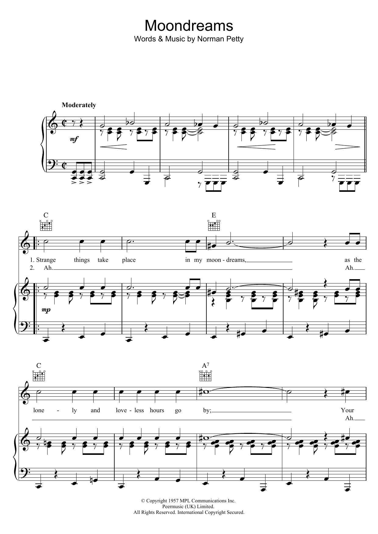 Buddy Holly Moondreams Sheet Music