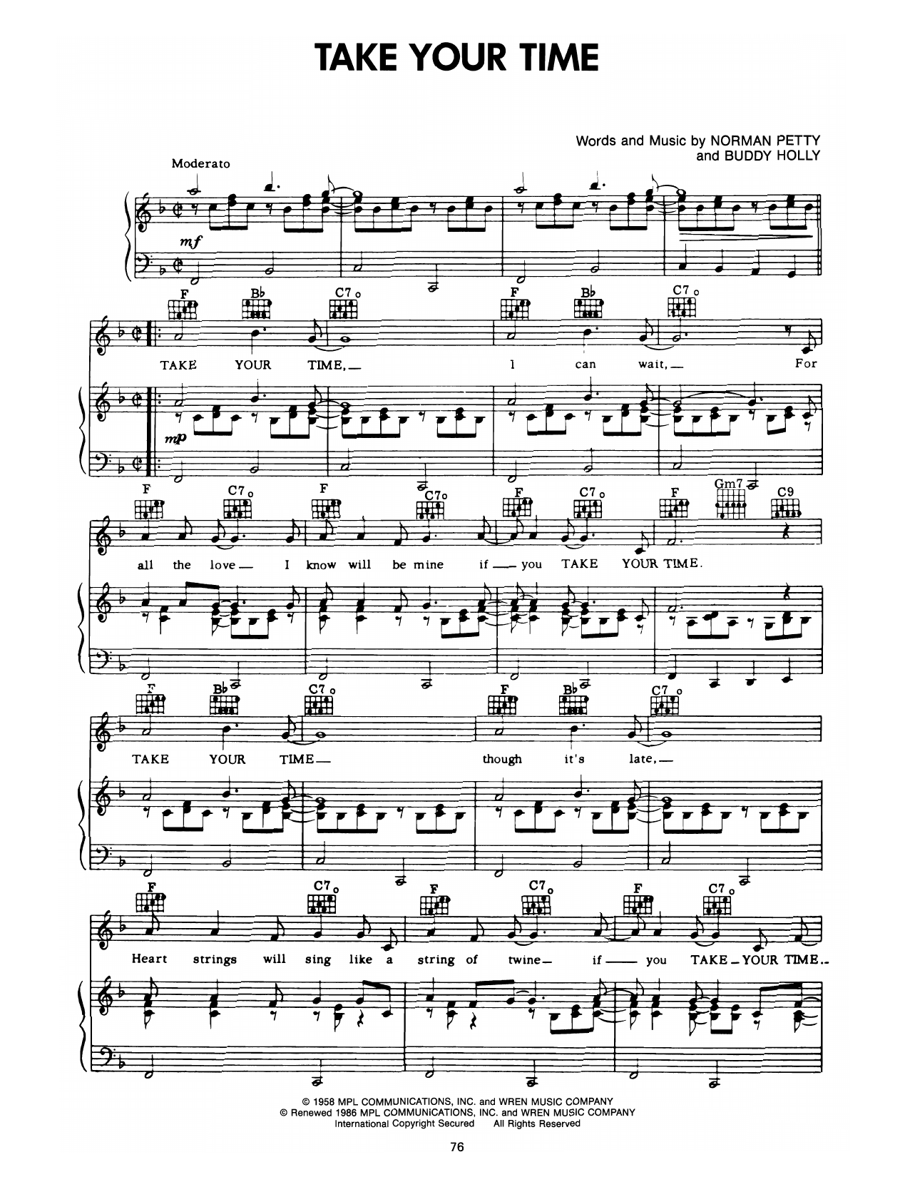 Buddy Holly Take Your Time Sheet Music