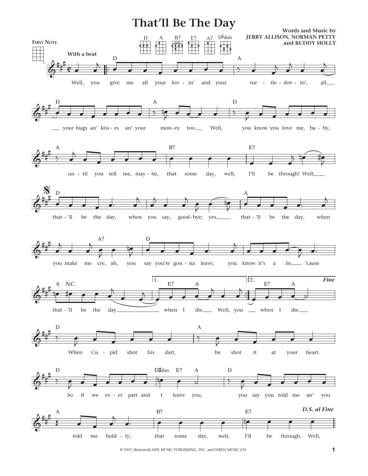 Buddy Holly That'll Be The Day (from The Daily Ukulele) (arr. Liz and Jim Beloff) Sheet Music