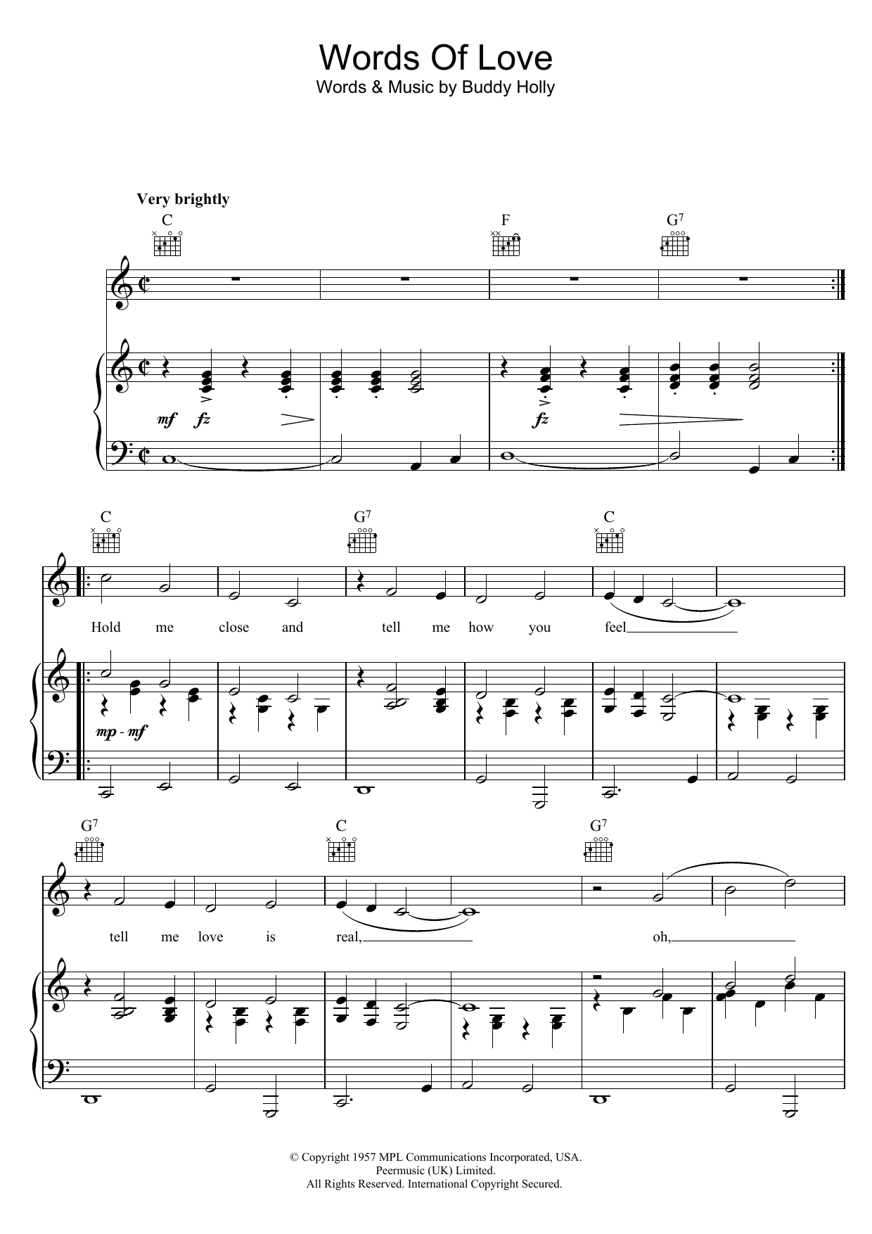 Buddy Holly Words Of Love Sheet Music