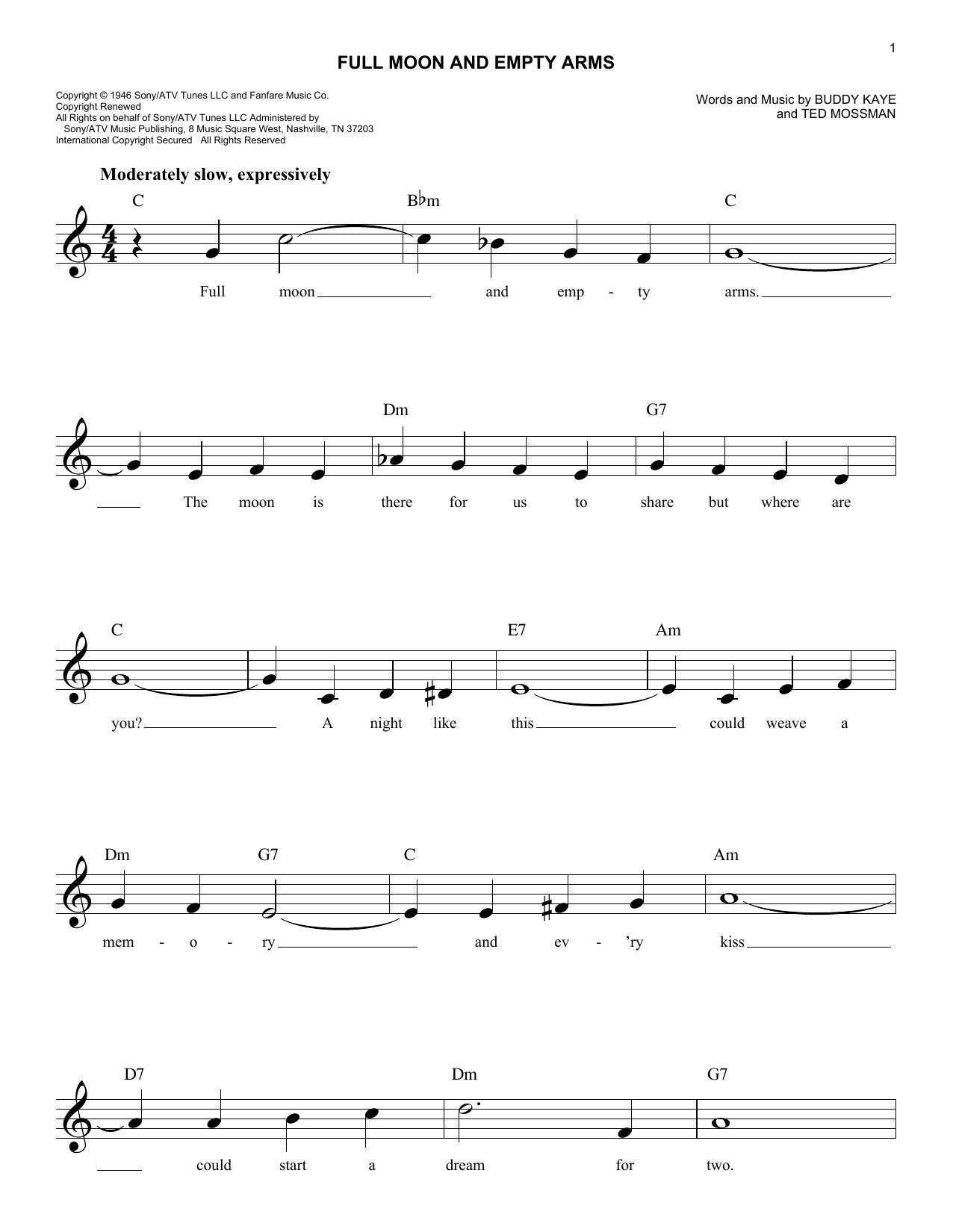 Buddy Kaye Full Moon And Empty Arms Sheet Music