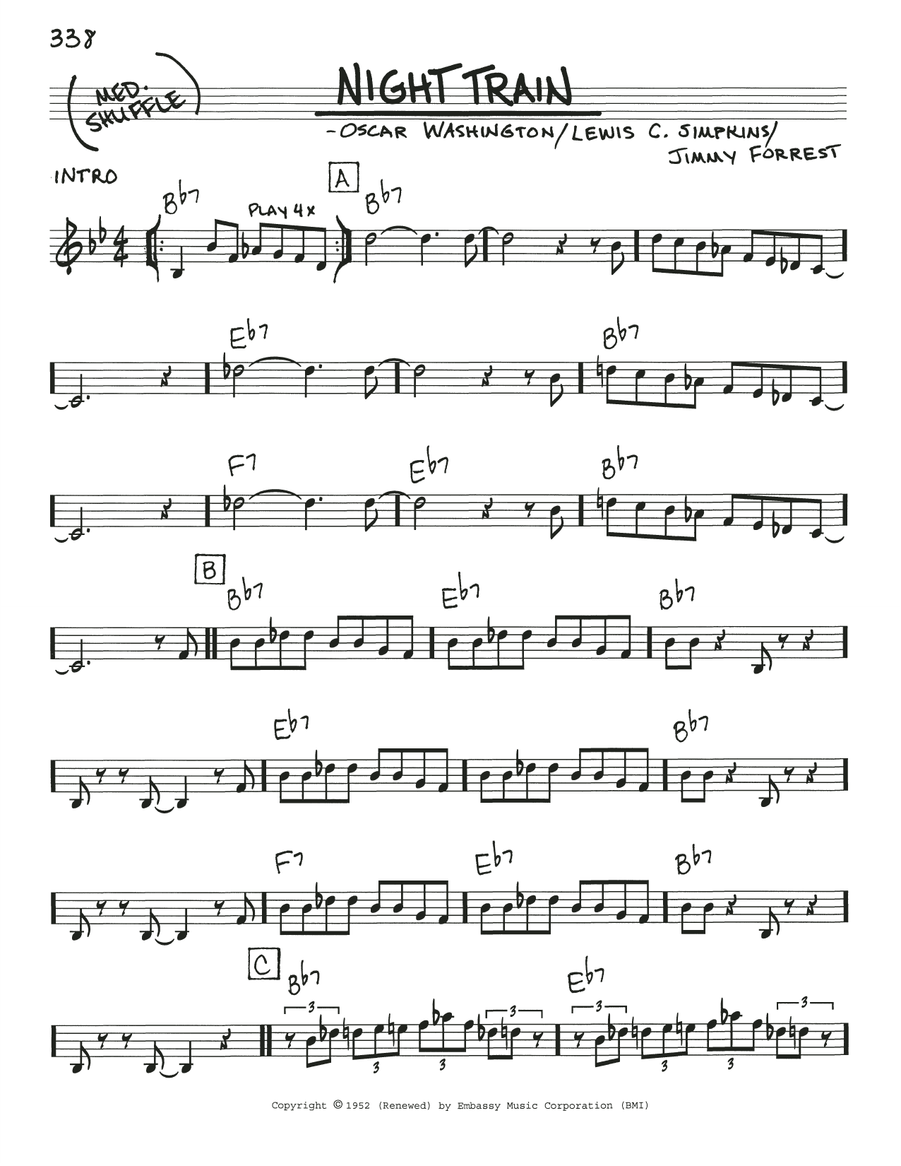 Buddy Morrlow Night Train Sheet Music