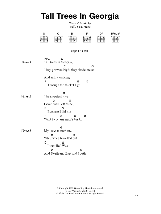 Buffy Saint-Marie Tall Trees In Georgia Sheet Music