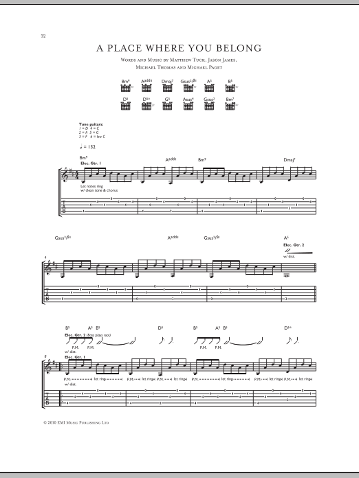 Bullet For My Valentine A Place Where You Belong Sheet Music