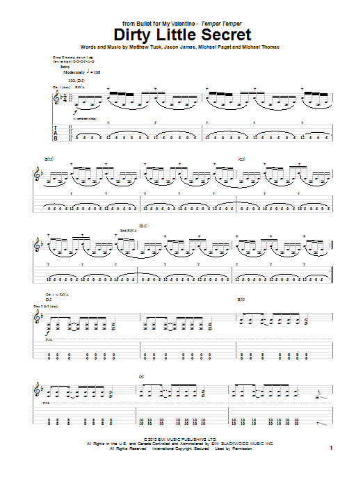 Bullet For My Valentine Dirty Little Secret Sheet Music