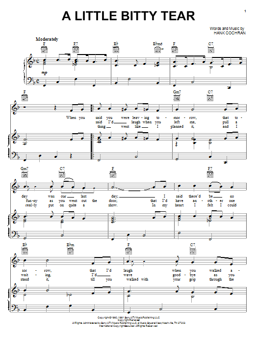 Burl Ives A Little Bitty Tear Sheet Music