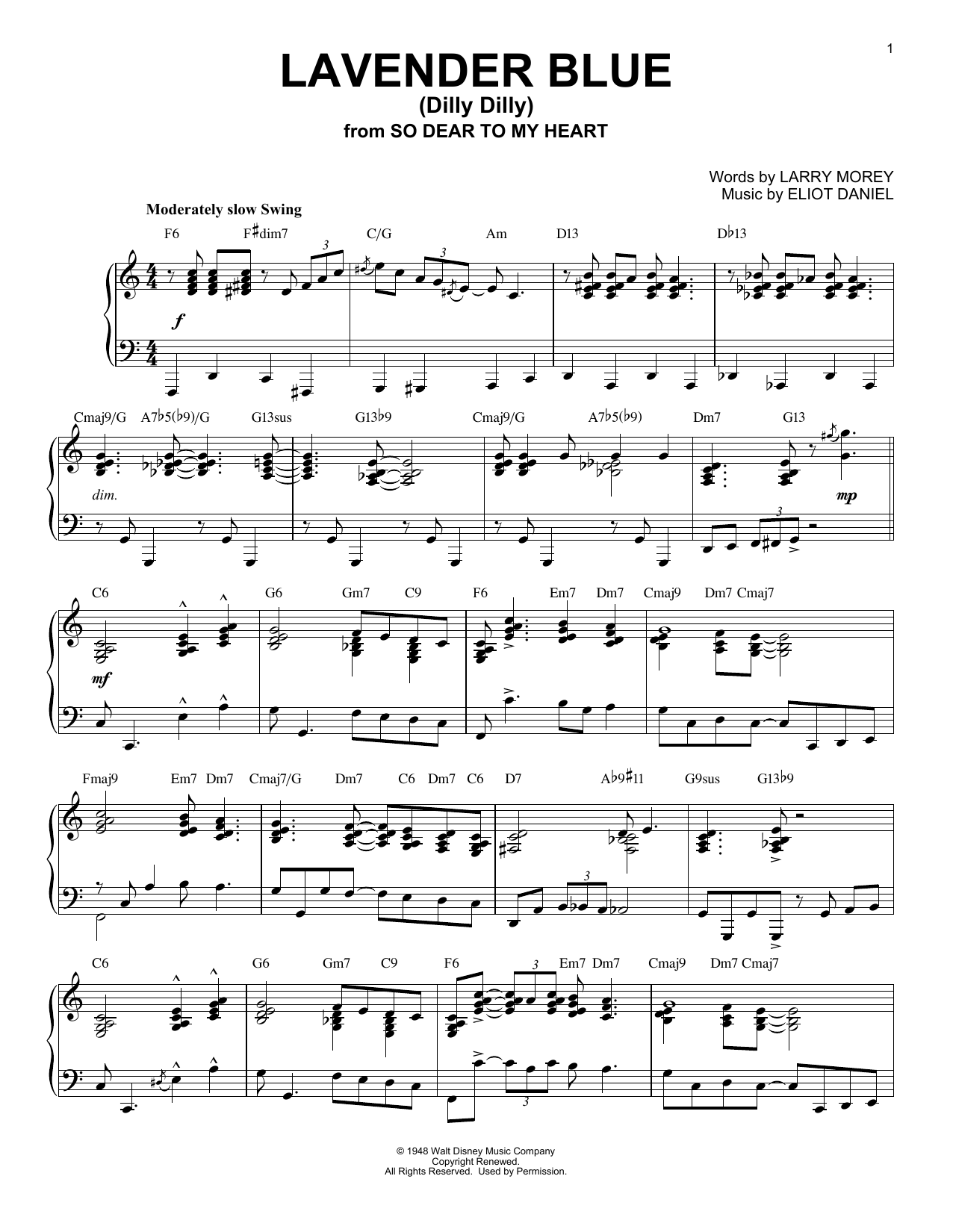 Burl Ives Lavender Blue (Dilly Dilly) (from So Dear To My Heart) [Jazz version] Sheet Music