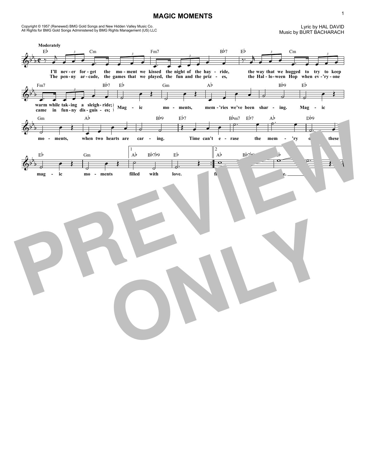 Burt Bacharach Magic Moments Sheet Music