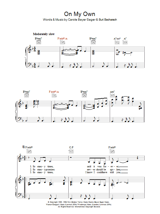 Burt Bacharach On My Own Sheet Music