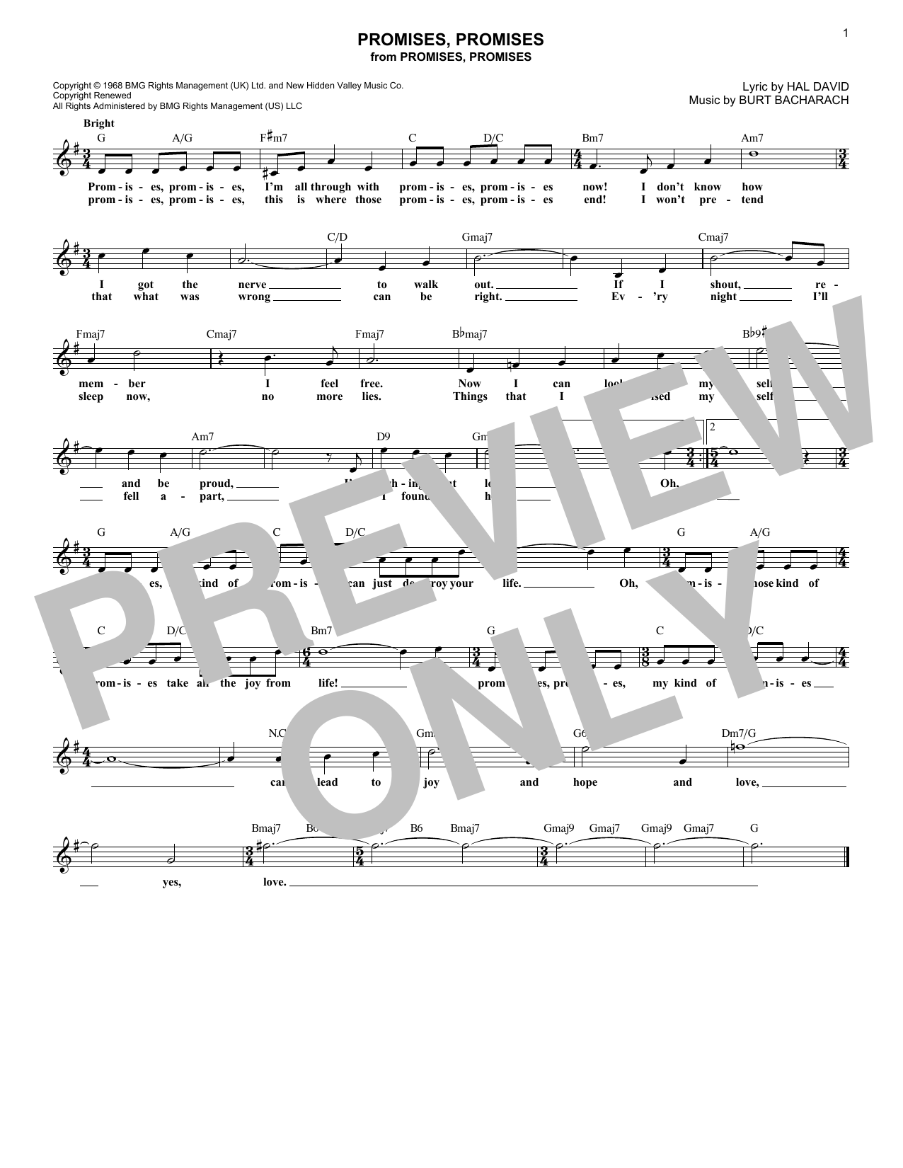 Burt Bacharach Promises, Promises Sheet Music