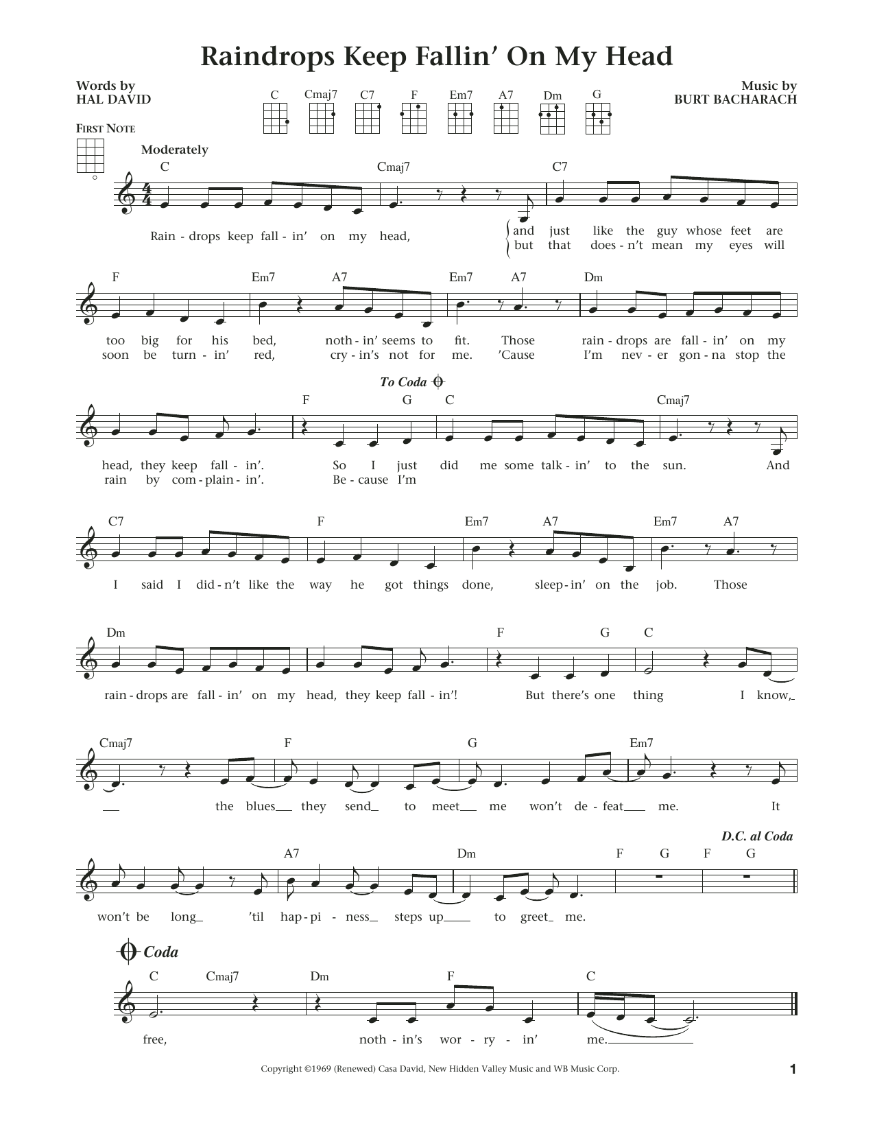 Burt Bacharach Raindrops Keep Fallin' On My Head (from The Daily Ukulele) (arr. Liz and Jim Bel Sheet Music