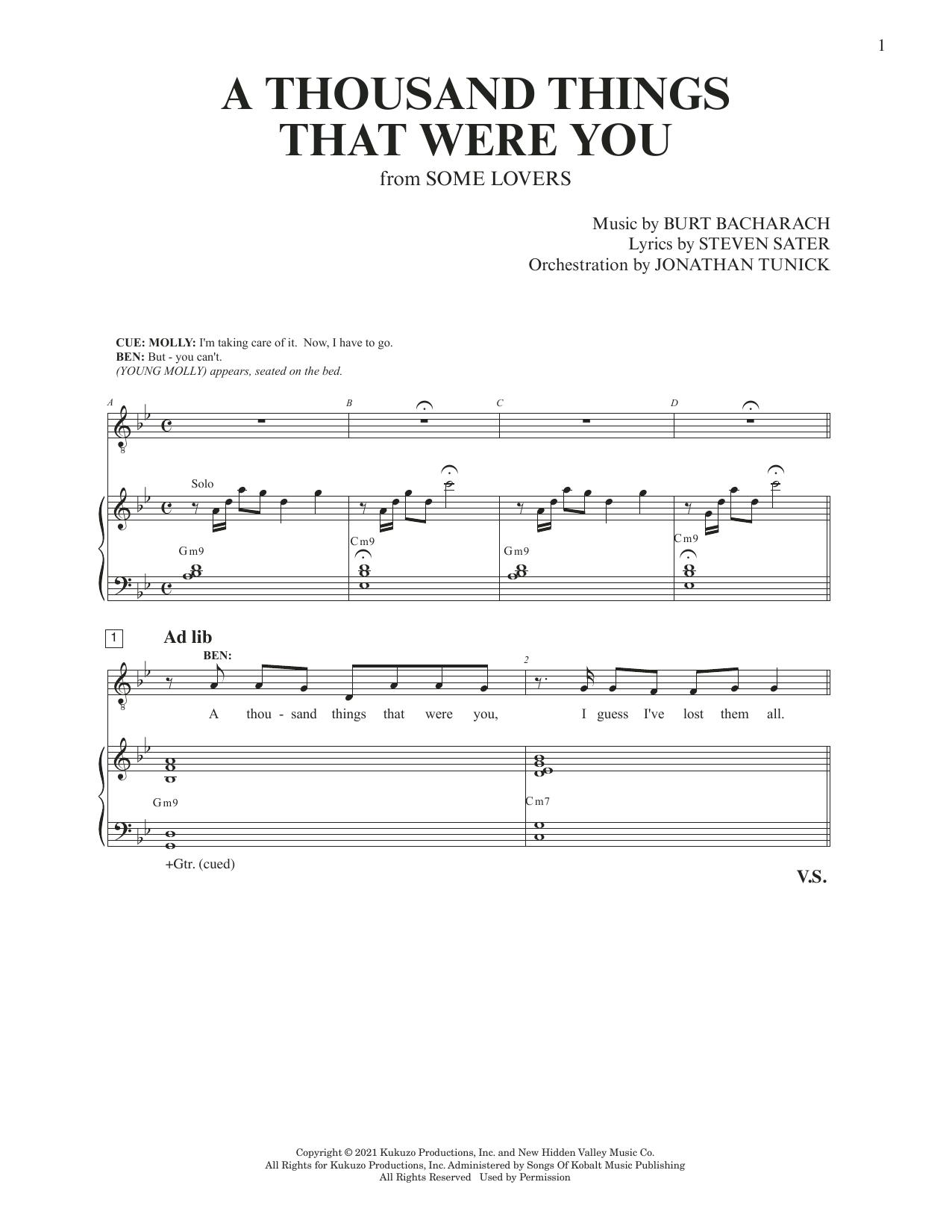 Burt Bacharach & Steven Sater A Thousand Things That Were You (from Some Lovers) Sheet Music