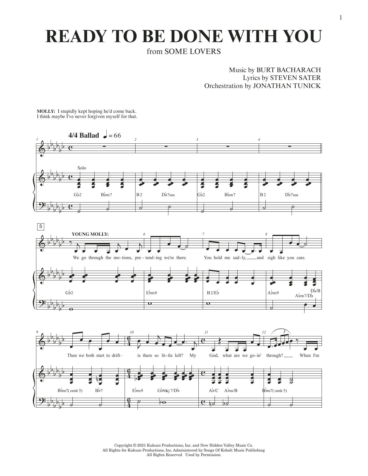 Burt Bacharach & Steven Sater Ready To Be Done With You (from Some Lovers) Sheet Music