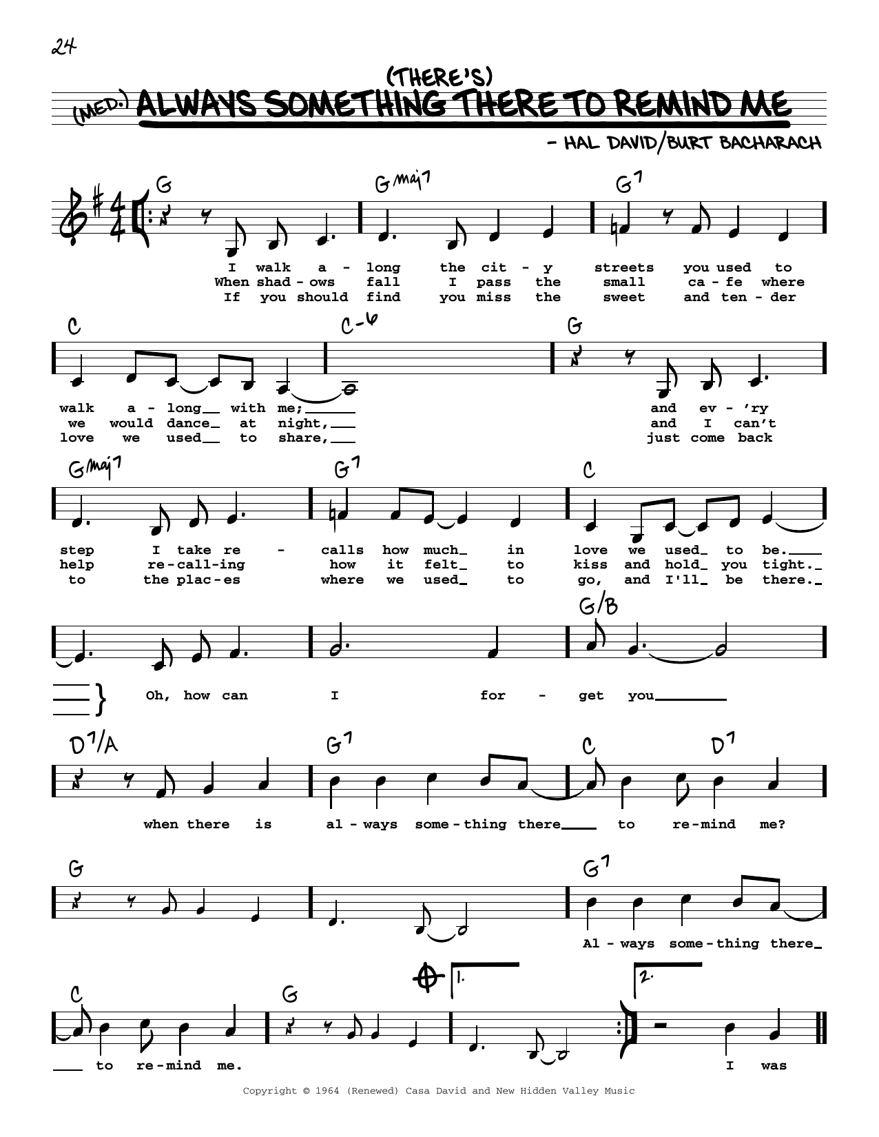 Burt Bacharach (There's) Always Something There To Remind Me (Low Voice) Sheet Music