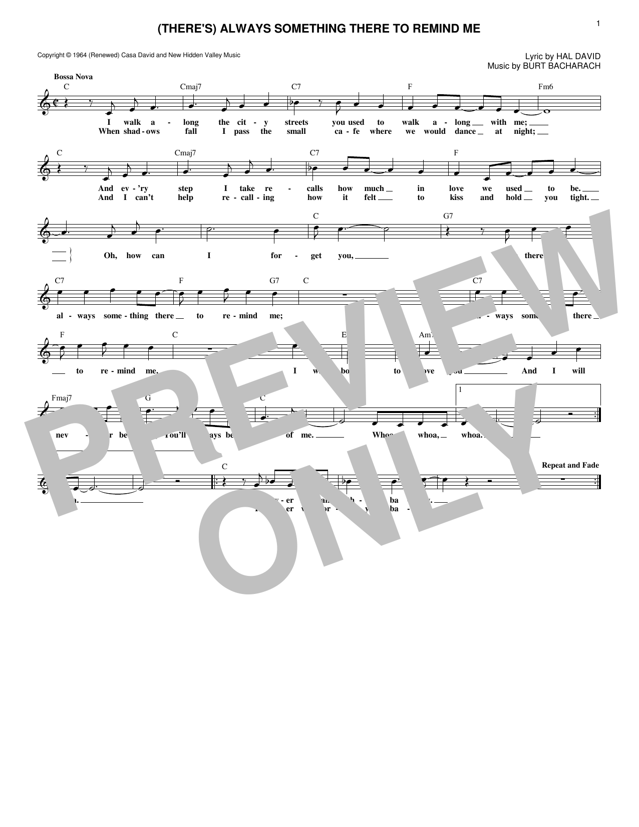 Burt Bacharach (There's) Always Something There To Remind Me Sheet Music