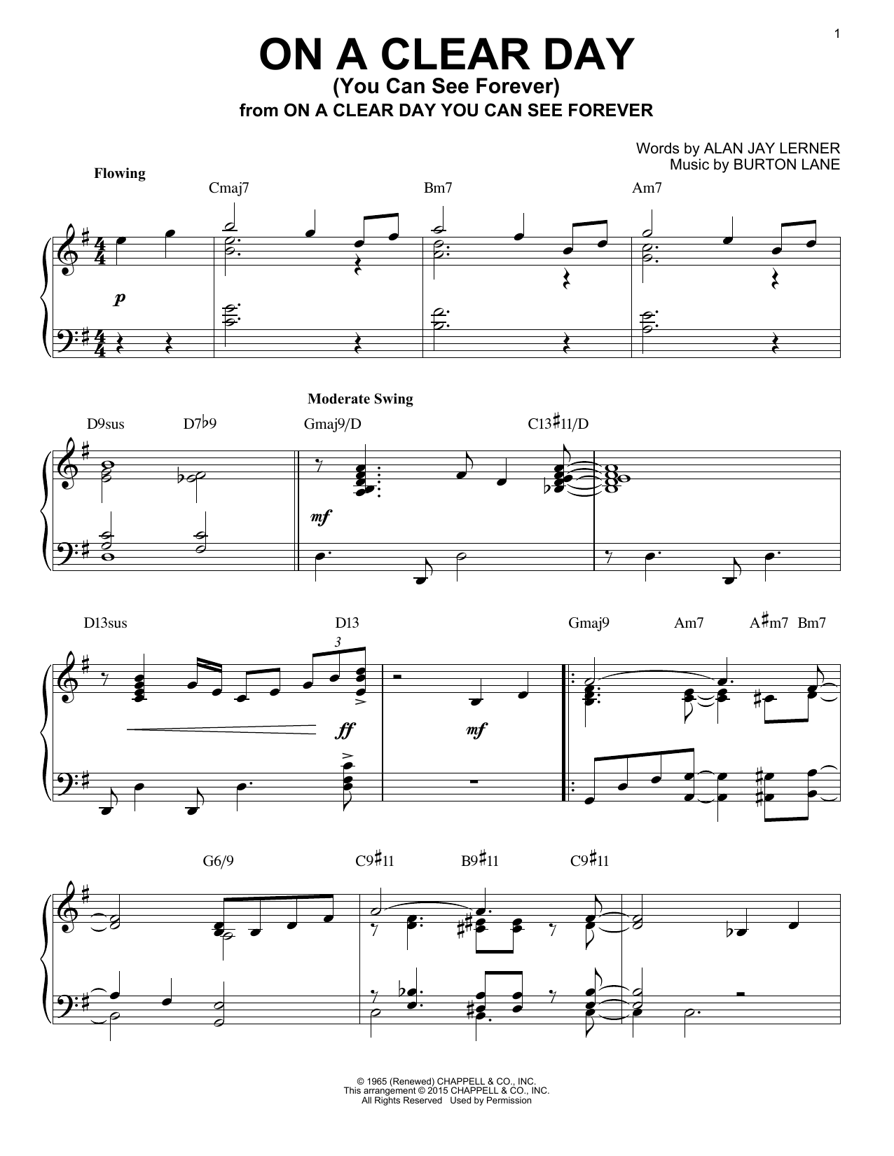 Burton Lane On A Clear Day (You Can See Forever) [Jazz version] (arr. Brent Edstrom) Sheet Music