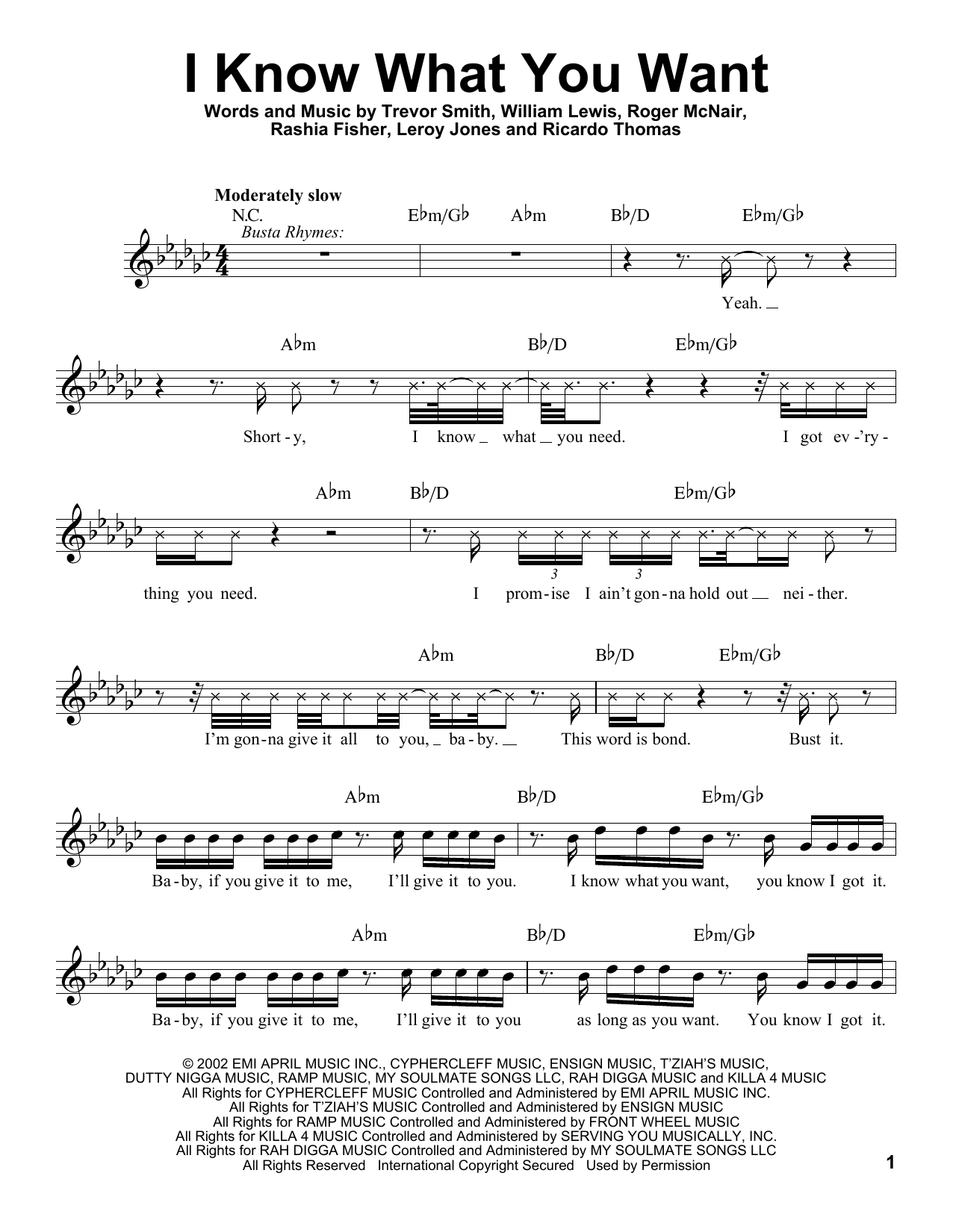 Busta Rhymes & Mariah Carey Featuring The Flipmode Squad I Know What You Want Sheet Music