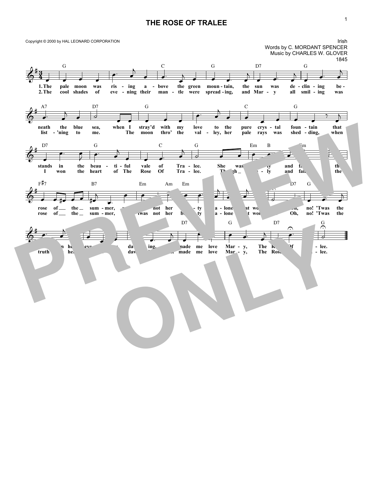 C. Mordaunt Spencer The Rose Of Tralee Sheet Music