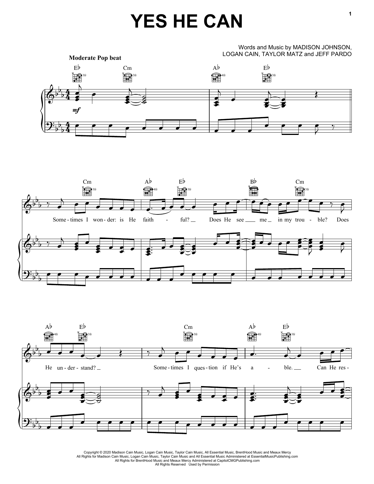 CAIN Yes He Can Sheet Music
