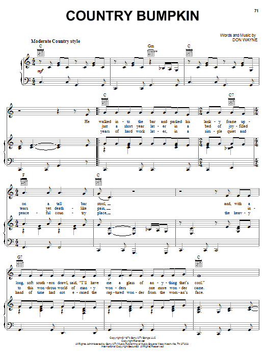 Cal Smith Country Bumpkin Sheet Music