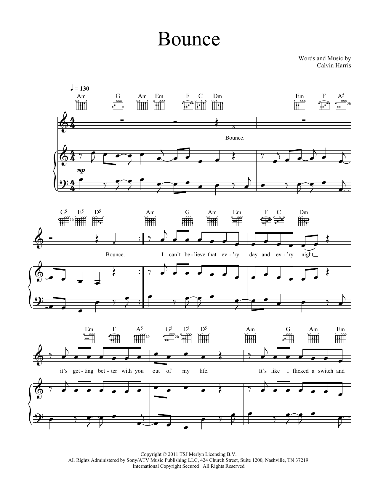 Calvin Harris Bounce (feat. Kelis) Sheet Music