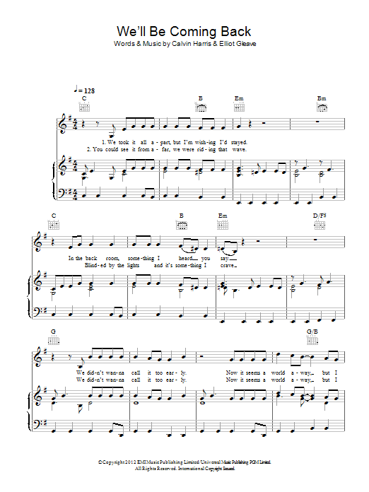 Calvin Harris featuring Example We'll Be Coming Back Sheet Music