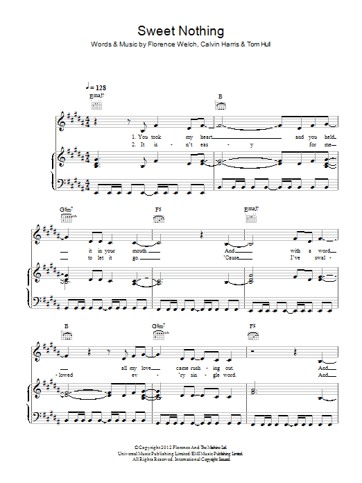 Calvin Harris Featuring Florence Welch Sweet Nothing Sheet Music
