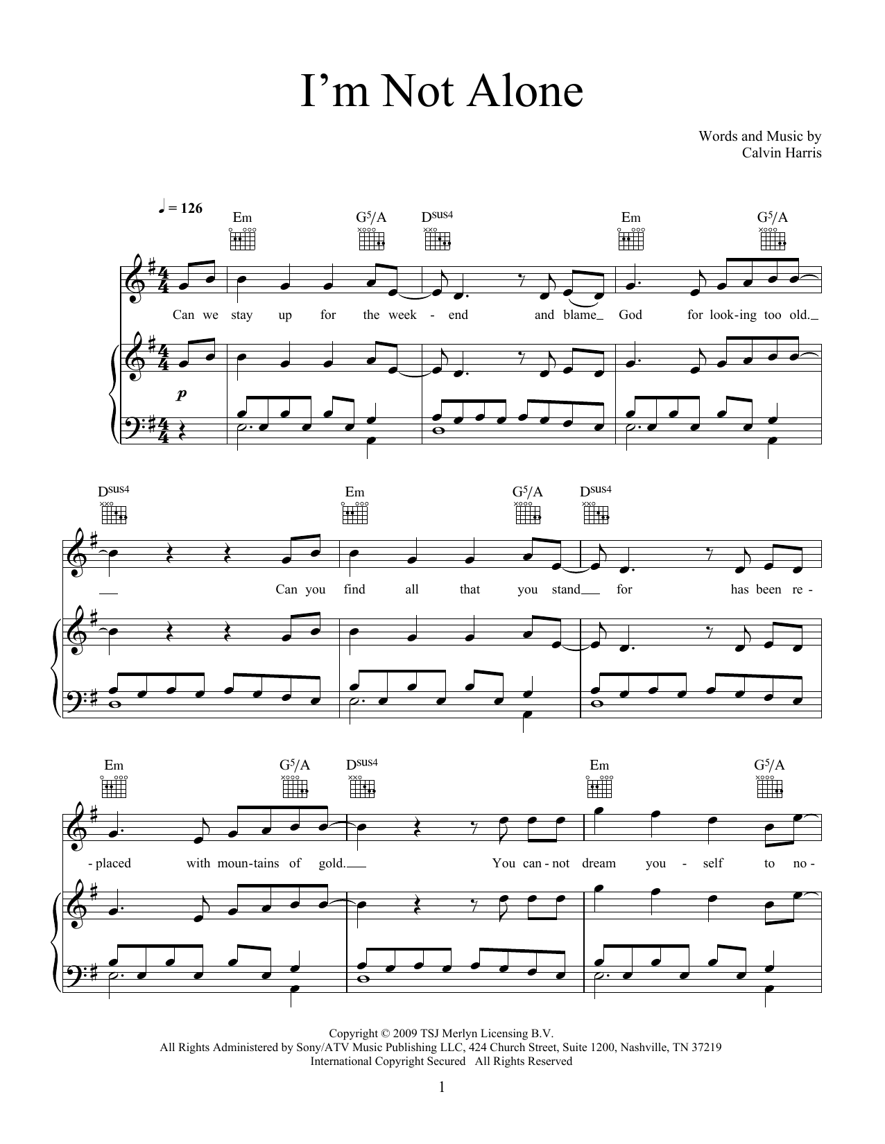 Calvin Harris I'm Not Alone Sheet Music