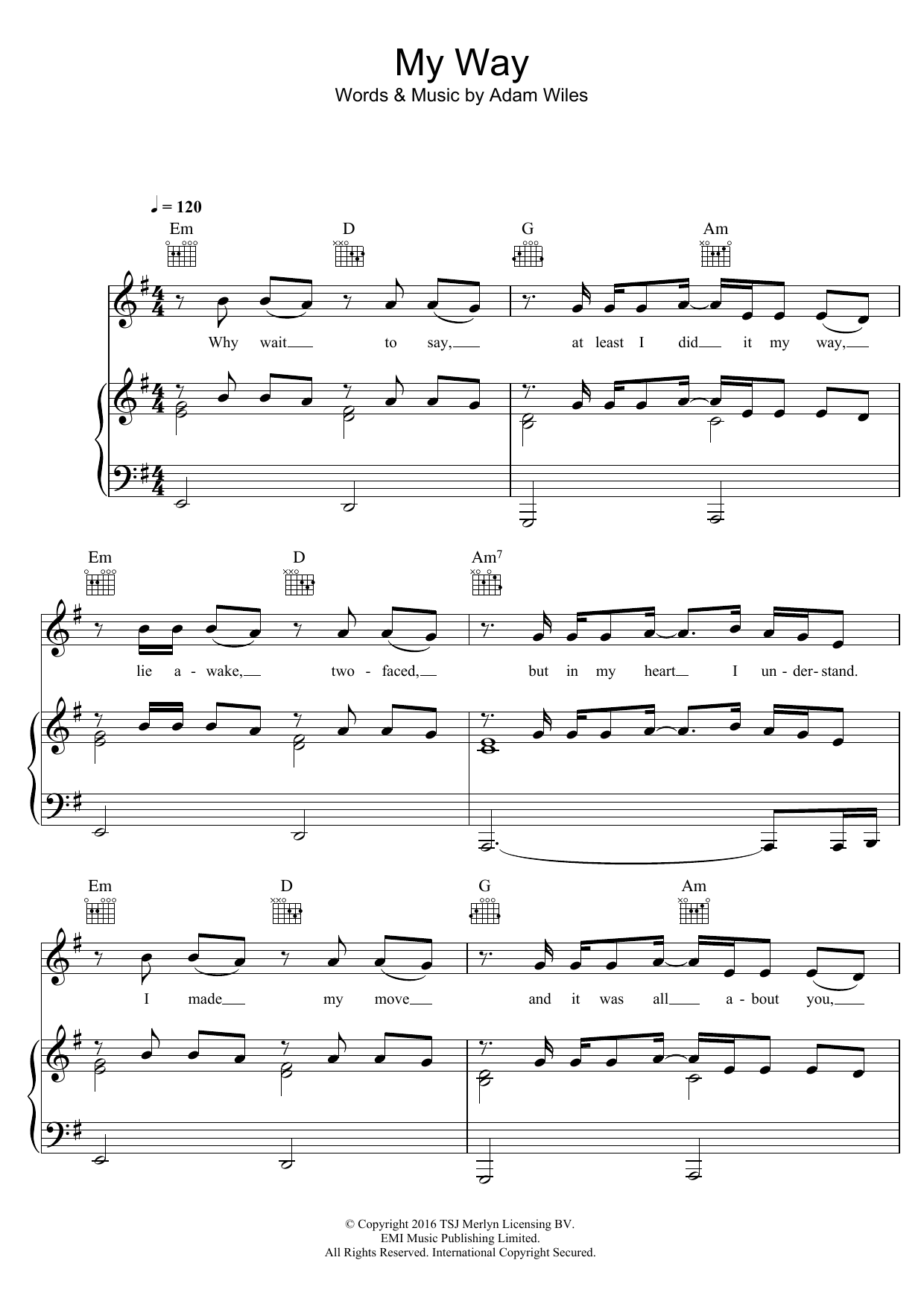 Calvin Harris My Way Sheet Music