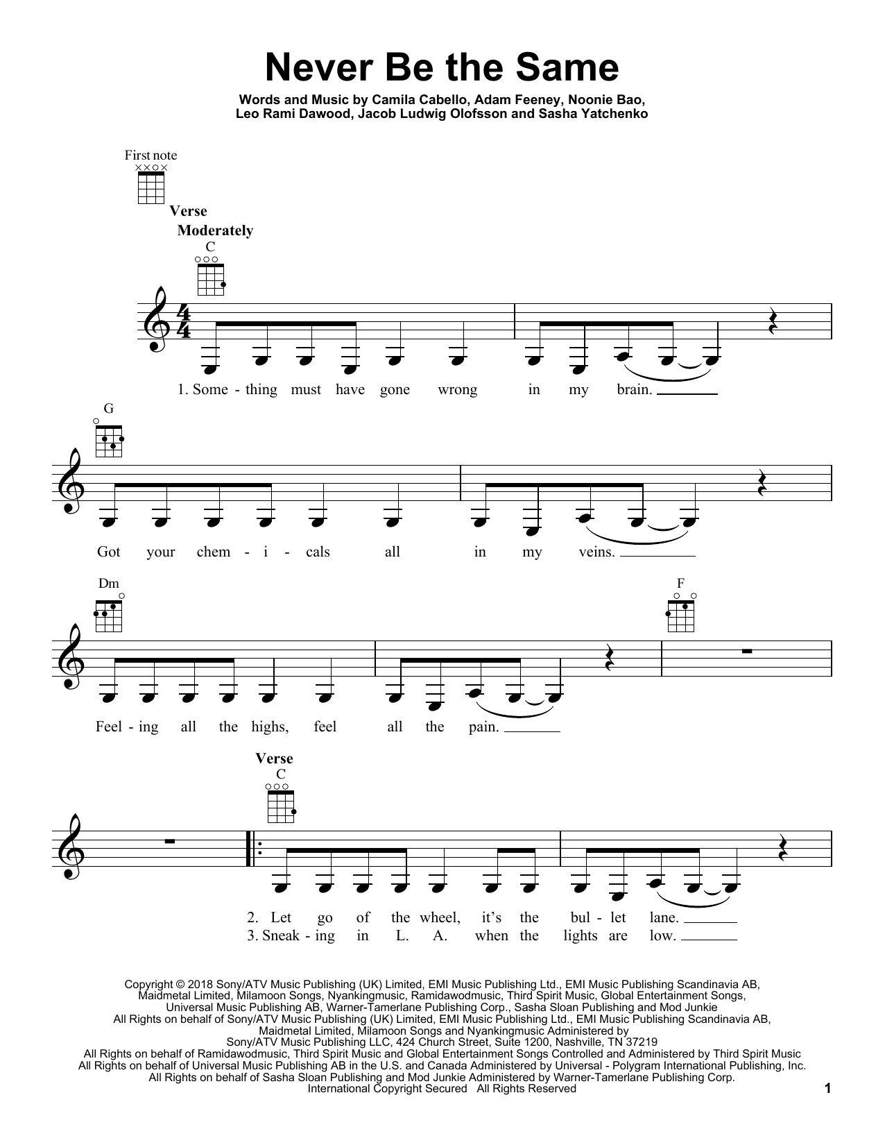 Camila Cabello Never Be The Same Sheet Music