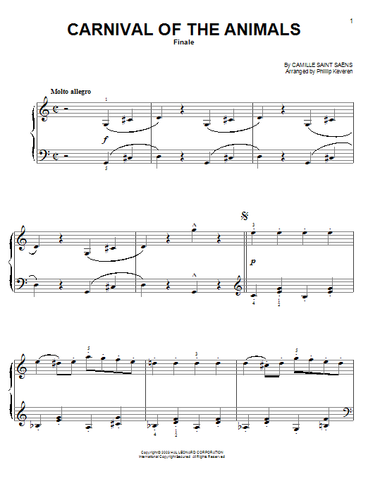 Camille Saint-Saens Carnival Of The Animals (Finale) (from Fantasia 2000) (arr. Phillip Keveren) Sheet Music