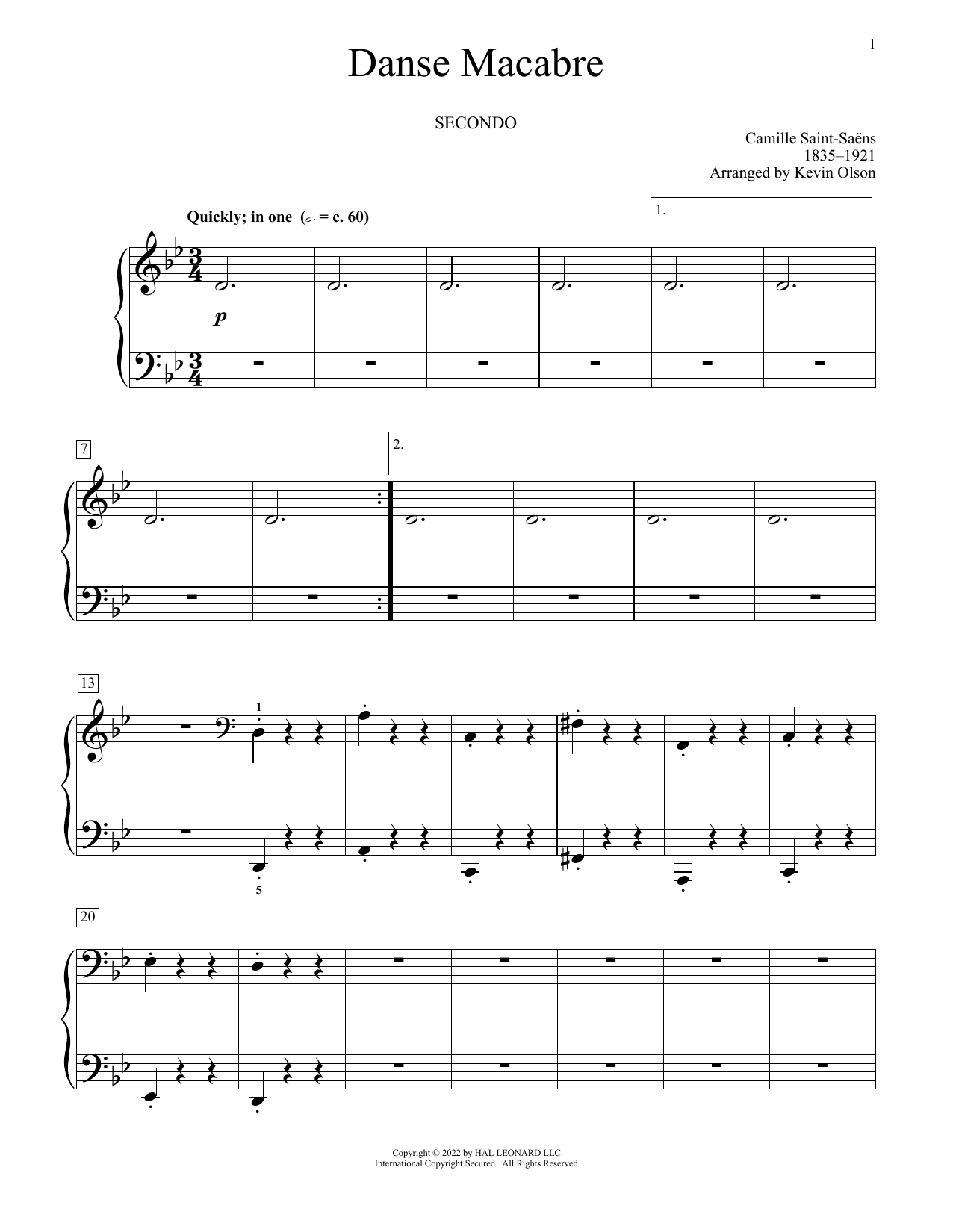 Camille Saint-Saens Danse Macabre (arr. Kevin Olson) Sheet Music