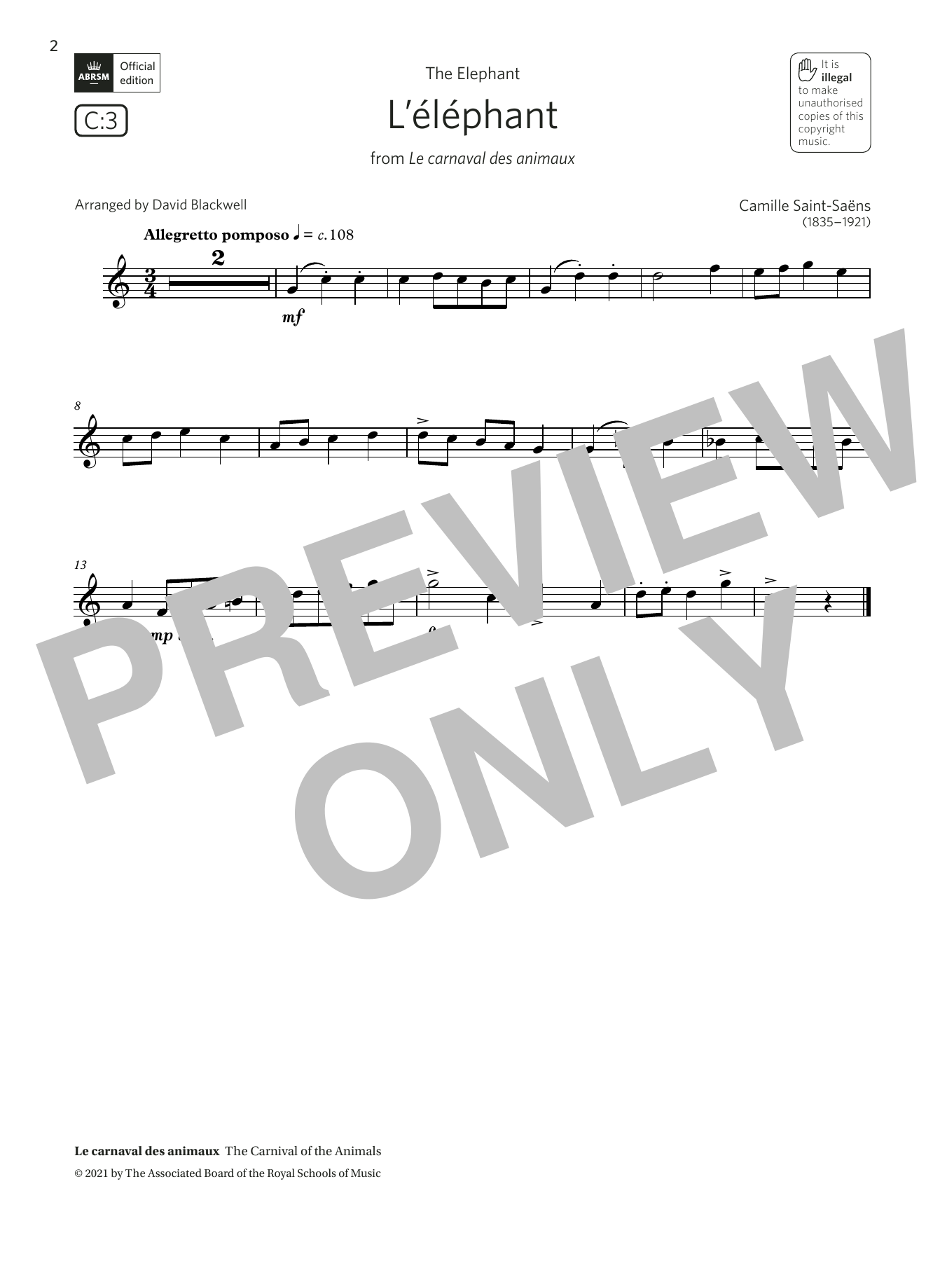 Camille Saint-Saens L'éléphant (from Le carnaval des animaux) (Grade 1 C3 from the ABRSM Saxophone Sheet Music