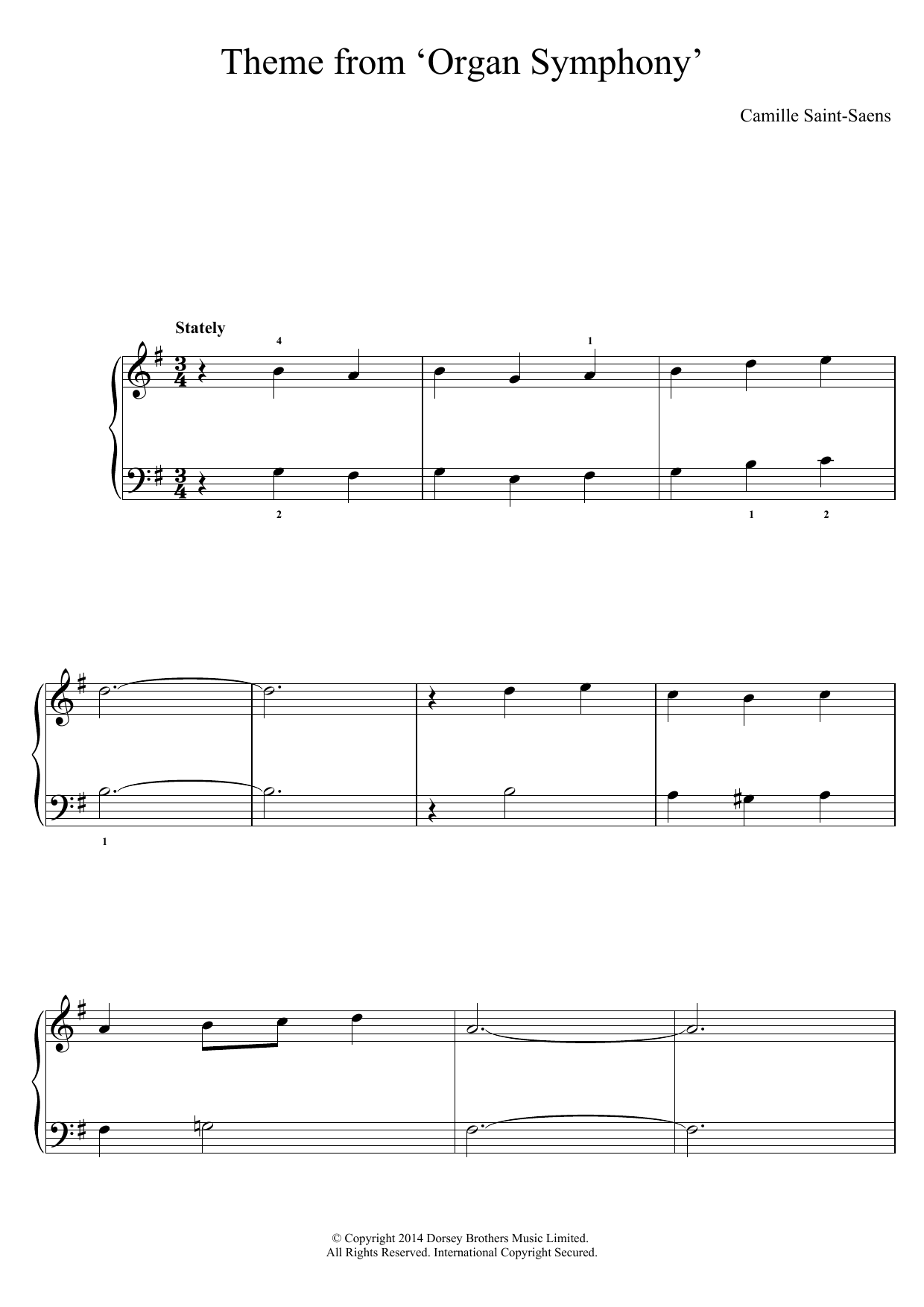 Camille Saint-Saens 'Organ' Symphony (Theme) Sheet Music