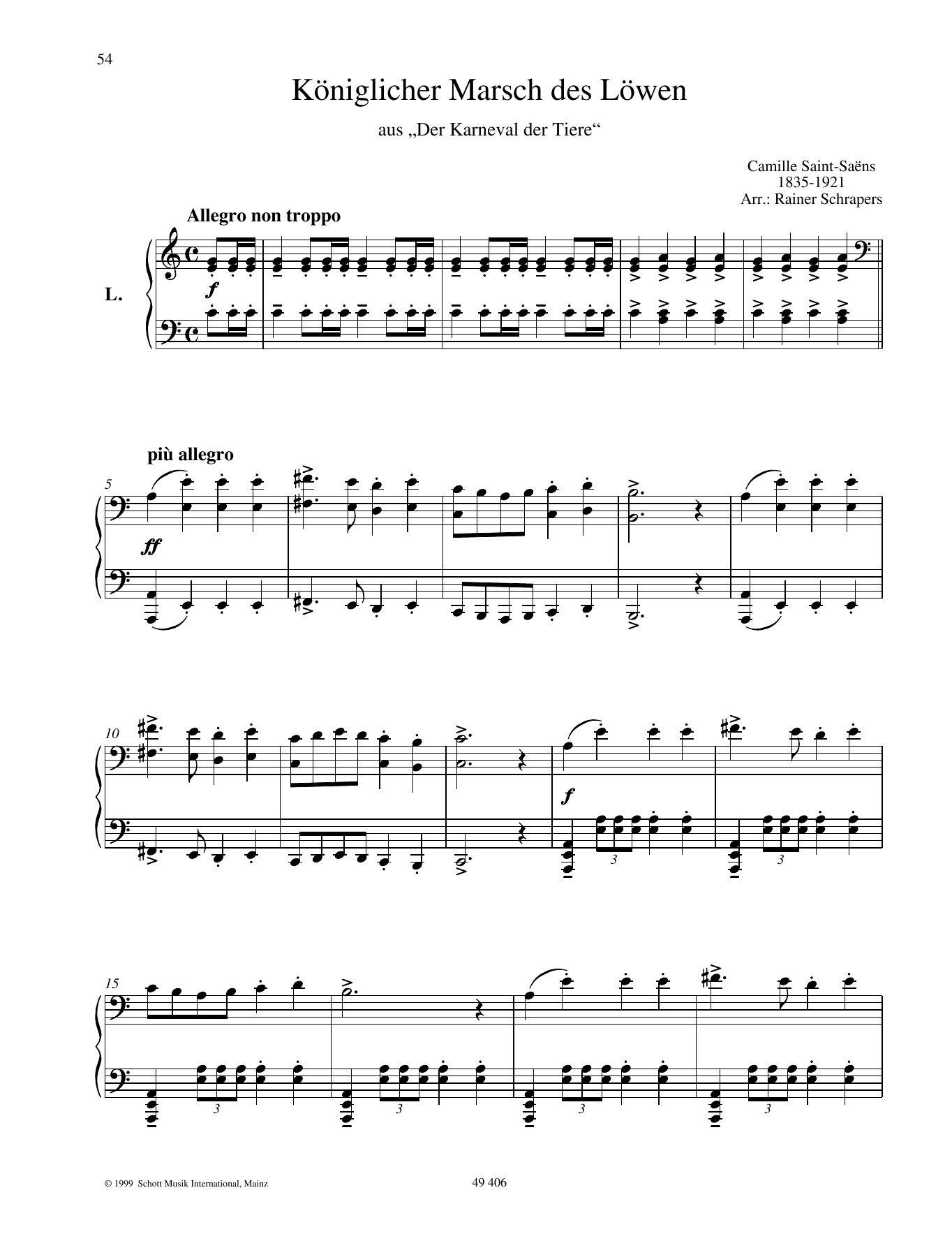 Camille Saint-Saëns The Lion's Royal March Sheet Music
