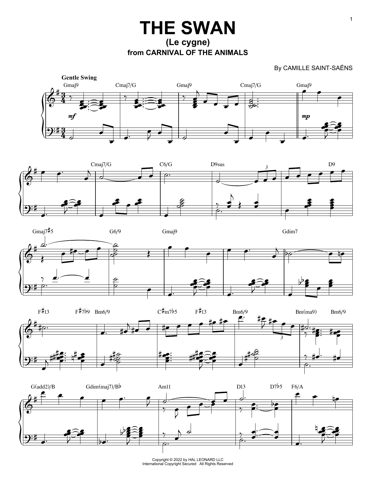 Camille Saint-Saens The Swan (Le Cygne) [Jazz version] (arr. Brent Edstrom) Sheet Music
