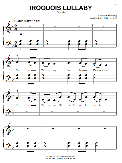 Canadian Folksong Iroquois Lullaby (arr. Phillip Keveren) Sheet Music