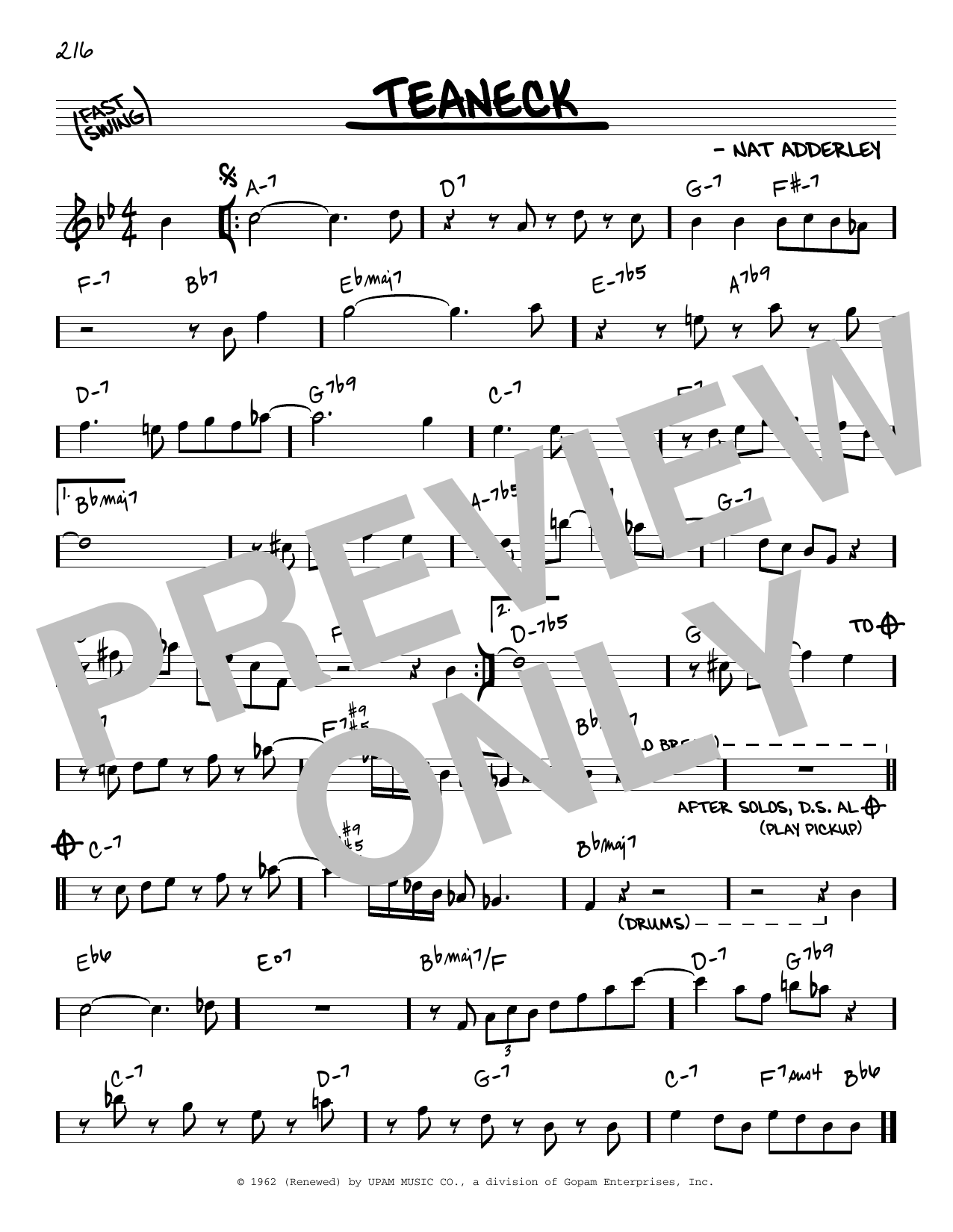 Cannonball Adderley Teaneck Sheet Music