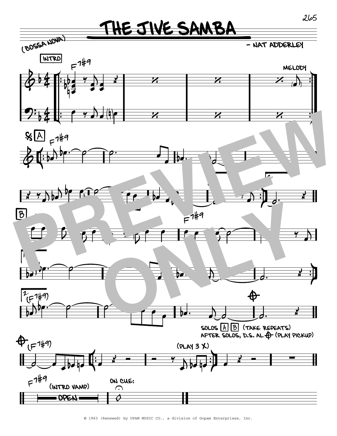 Cannonball Adderley The Jive Samba Sheet Music