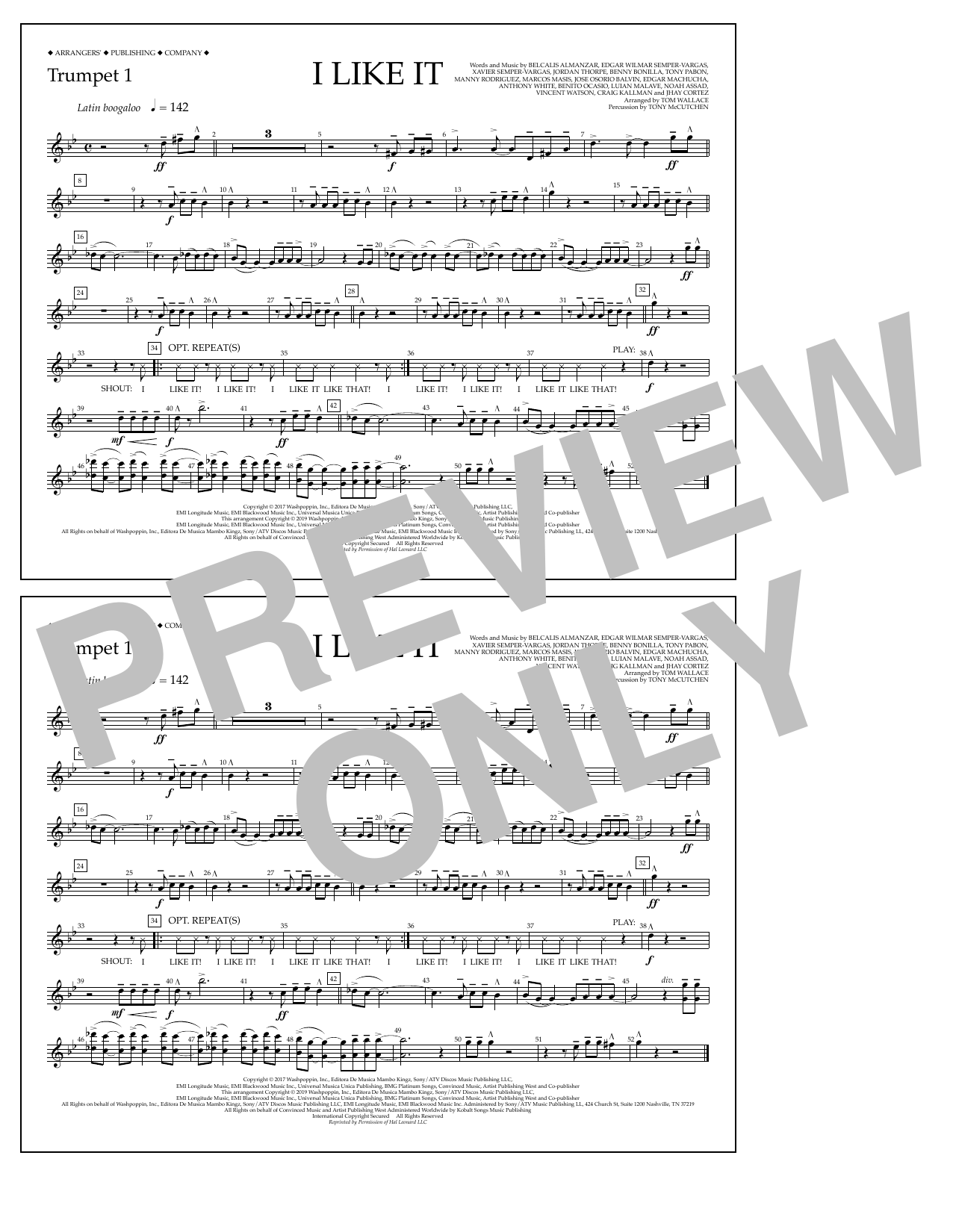 Cardi B, Bad Bunny & J Balvin I Like It (arr. Tom Wallace) - Trumpet 1 Sheet Music