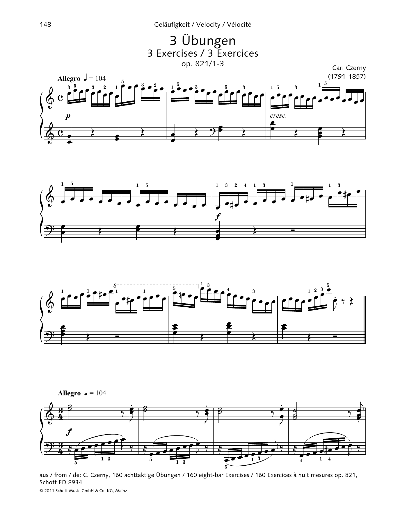 Carl Czerny 3 Exercises Sheet Music