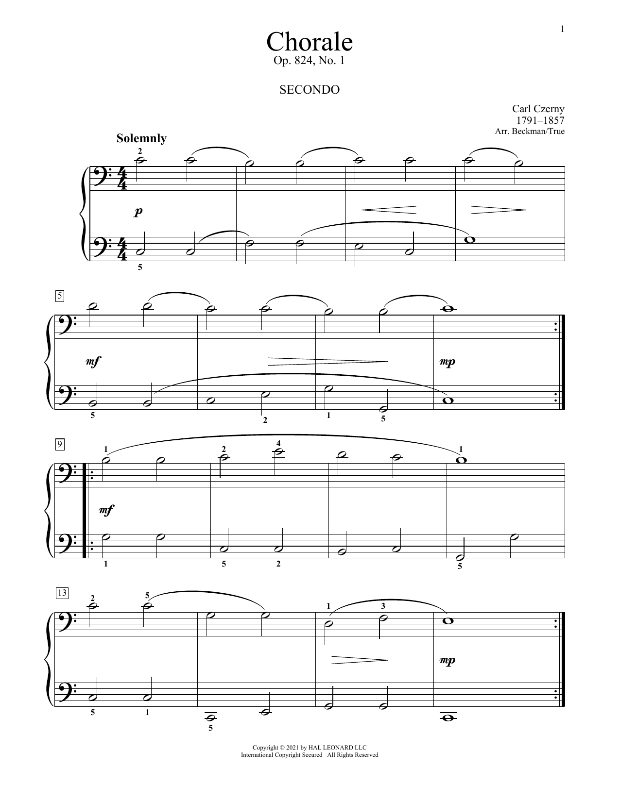 Carl Czerny Chorale, Op. 824 No. 1 Sheet Music
