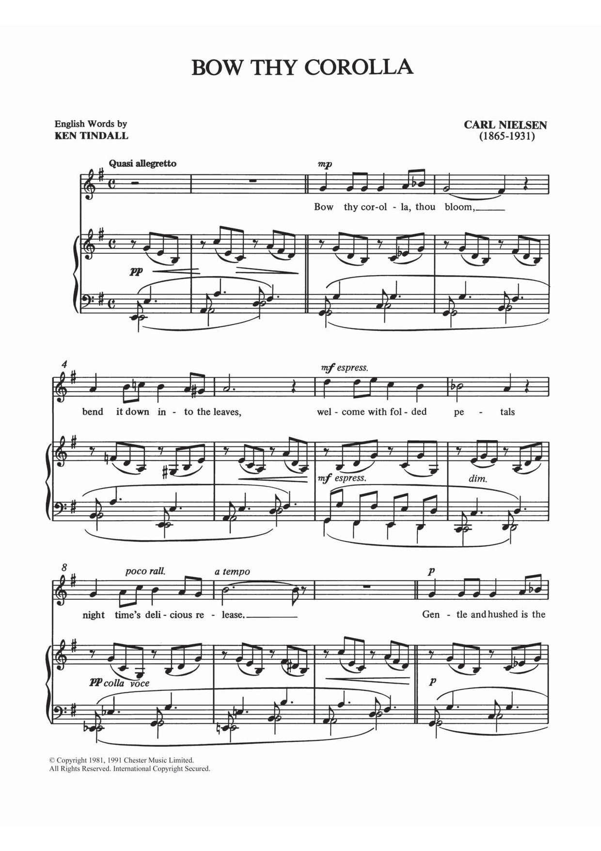 Carl Nielsen Bow Thy Corolla Sheet Music